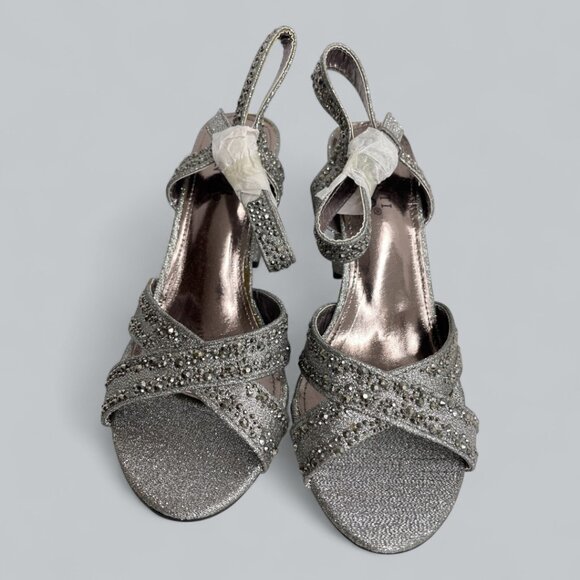 Valenti Franco Women's 7 Strappy Sandal Pewter Glitter Beaded High Heel Shoes - Picture 5 of 13